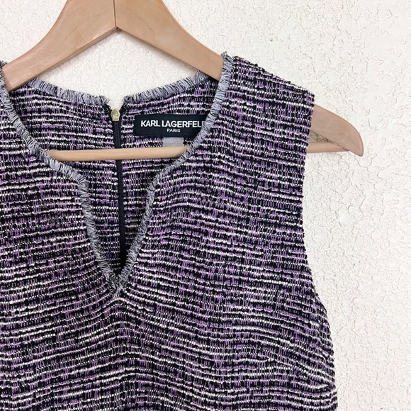 Karl LagerfeldTweed Sheath Dress Womens size10 Purple Mini Sleeveless EUC - Picture 7 of 12